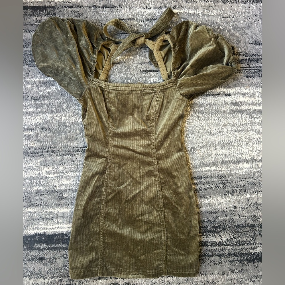 NWT PILCRO by ANTHROPOLOGIE Puff Sleeve Square Neck Corduroy Mini Dress - Picture 13 of 15
